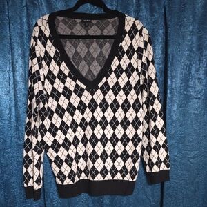 Torrid Black and Cream Argyle Knit Top